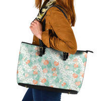 Anthurium Plumeria Lei Pastel Leather Tote Bag Teal Hawaiian Splendid Palaka LT01 Teal - Polynesian Pride