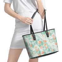 Anthurium Plumeria Lei Pastel Leather Tote Bag Teal Hawaiian Splendid Palaka LT01 - Polynesian Pride