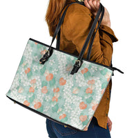 Anthurium Plumeria Lei Pastel Leather Tote Bag Teal Hawaiian Splendid Palaka LT01 - Polynesian Pride