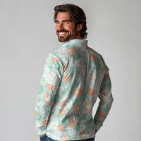 Anthurium Plumeria Lei Pastel Long Sleeve Polo Shirt Teal Hawaiian Splendid Palaka LT01 - Polynesian Pride