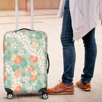 Anthurium Plumeria Lei Pastel Luggage Cover Teal Hawaiian Splendid Palaka LT01 Teal - Polynesian Pride
