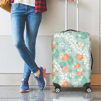 Anthurium Plumeria Lei Pastel Luggage Cover Teal Hawaiian Splendid Palaka LT01 - Polynesian Pride