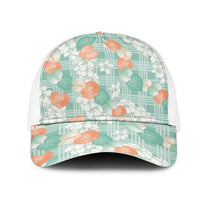 Anthurium Plumeria Lei Pastel Mesh Trucker Cap Teal Hawaiian Splendid Palaka LT01 One Size White Teal - Polynesian Pride