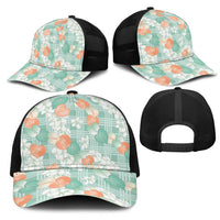 Anthurium Plumeria Lei Pastel Mesh Trucker Cap Teal Hawaiian Splendid Palaka LT01 - Polynesian Pride