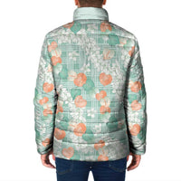 Anthurium Plumeria Lei Pastel Padded Jacket Teal Hawaiian Splendid Palaka LT01 - Polynesian Pride