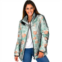 Anthurium Plumeria Lei Pastel Padded Jacket Teal Hawaiian Splendid Palaka LT01 Women Teal - Polynesian Pride