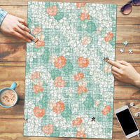 Anthurium Plumeria Lei Pastel Puzzle Teal Hawaiian Splendid Palaka LT01 Teal - Polynesian Pride