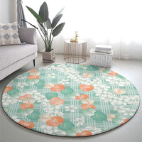 Anthurium Plumeria Lei Pastel Round Carpet Teal Hawaiian Splendid Palaka LT01 - Polynesian Pride