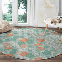Anthurium Plumeria Lei Pastel Round Carpet Teal Hawaiian Splendid Palaka LT01 - Polynesian Pride