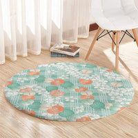 Anthurium Plumeria Lei Pastel Round Carpet Teal Hawaiian Splendid Palaka LT01 - Polynesian Pride
