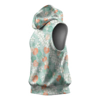 Anthurium Plumeria Lei Pastel Sleeveless Hoodie Teal Hawaiian Splendid Palaka LT01 - Polynesian Pride