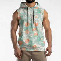 Anthurium Plumeria Lei Pastel Sleeveless Hoodie Teal Hawaiian Splendid Palaka LT01 - Polynesian Pride