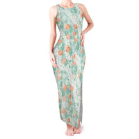 Anthurium Plumeria Lei Pastel Tank Maxi Dress Teal Hawaiian Splendid Palaka LT01 Women Teal - Polynesian Pride