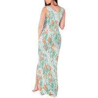 Anthurium Plumeria Lei Pastel Tank Maxi Dress Teal Hawaiian Splendid Palaka LT01 - Polynesian Pride