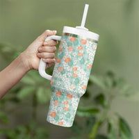 Anthurium Plumeria Lei Pastel Tumbler With Handle Teal Hawaiian Splendid Palaka LT01 - Polynesian Pride