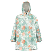 Anthurium Plumeria Lei Pastel Wearable Blanket Hoodie Teal Hawaiian Splendid Palaka LT01 One Size Teal - Polynesian Pride