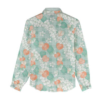 Anthurium Plumeria Lei Pastel Women Casual Shirt Teal Hawaiian Splendid Palaka LT01 - Polynesian Pride
