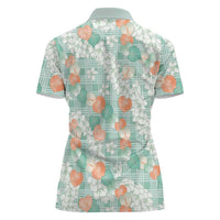 Anthurium Plumeria Lei Pastel Women Polo Shirt Teal Hawaiian Splendid Palaka LT01 - Polynesian Pride