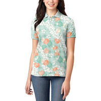 Anthurium Plumeria Lei Pastel Women Polo Shirt Teal Hawaiian Splendid Palaka LT01 - Polynesian Pride