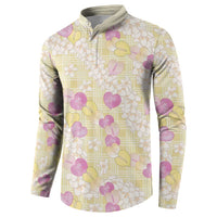 Anthurium Plumeria Lei Pastel Button Sweatshirt Yellow Hawaiian Splendid Palaka LT01 - Polynesian Pride