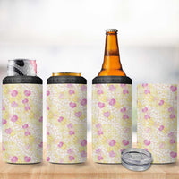 Anthurium Plumeria Lei Pastel 4 in 1 Can Cooler Tumbler Yellow Hawaiian Splendid Palaka LT01 - Polynesian Pride