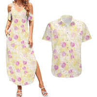 Anthurium Plumeria Lei Pastel Couples Matching Summer Maxi Dress and Hawaiian Shirt Yellow Hawaiian Splendid Palaka