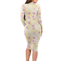 Anthurium Plumeria Lei Pastel Family Matching Long Sleeve Bodycon Dress and Hawaiian Shirt Yellow Hawaiian Splendid Palaka