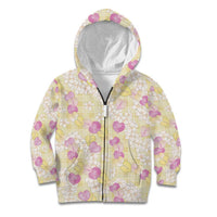 Anthurium Plumeria Lei Pastel Kid Hoodie Yellow Hawaiian Splendid Palaka LT01 Zip Hoodie Yellow - Polynesian Pride