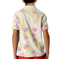 Anthurium Plumeria Lei Pastel Kid Polo Shirt Yellow Hawaiian Splendid Palaka LT01 - Polynesian Pride