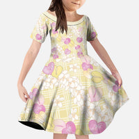 Anthurium Plumeria Lei Pastel Kid Short Sleeve Dress Yellow Hawaiian Splendid Palaka LT01 KID Yellow - Polynesian Pride