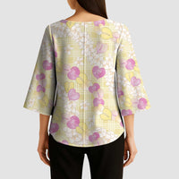 Anthurium Plumeria Lei Pastel Kimono Sleeve Blouse Yellow Hawaiian Splendid Palaka LT01 - Polynesian Pride