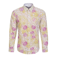 Anthurium Plumeria Lei Pastel Long Sleeve Button Shirt Yellow Hawaiian Splendid Palaka LT01 Unisex Yellow - Polynesian Pride