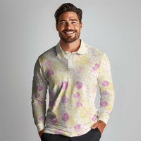 Anthurium Plumeria Lei Pastel Long Sleeve Polo Shirt Yellow Hawaiian Splendid Palaka LT01 - Polynesian Pride