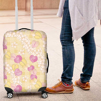 Anthurium Plumeria Lei Pastel Luggage Cover Yellow Hawaiian Splendid Palaka LT01 Yellow - Polynesian Pride