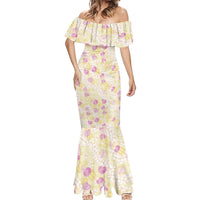 Anthurium Plumeria Lei Pastel Mermaid Dress Yellow Hawaiian Splendid Palaka LT01 - Polynesian Pride