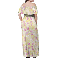 Anthurium Plumeria Lei Pastel Off Shoulder Maxi Dress Yellow Hawaiian Splendid Palaka LT01 - Polynesian Pride