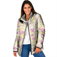Anthurium Plumeria Lei Pastel Padded Jacket Yellow Hawaiian Splendid Palaka LT01 Women Yellow - Polynesian Pride