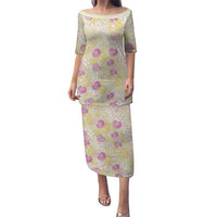 Anthurium Plumeria Lei Pastel Puletasi Yellow Hawaiian Splendid Palaka LT01 Long Dress Yellow - Polynesian Pride