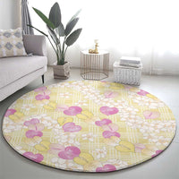 Anthurium Plumeria Lei Pastel Round Carpet Yellow Hawaiian Splendid Palaka LT01 - Polynesian Pride