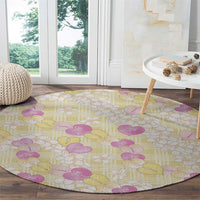 Anthurium Plumeria Lei Pastel Round Carpet Yellow Hawaiian Splendid Palaka LT01 - Polynesian Pride