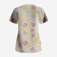 Anthurium Plumeria Lei Pastel Scrub Top Yellow Hawaiian Splendid Palaka LT01 - Polynesian Pride