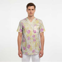 Anthurium Plumeria Lei Pastel Scrub Top Yellow Hawaiian Splendid Palaka LT01 - Polynesian Pride