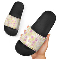 Anthurium Plumeria Lei Pastel Slide Sandals Yellow Hawaiian Splendid Palaka LT01 - Polynesian Pride