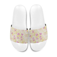 Anthurium Plumeria Lei Pastel Slide Sandals Yellow Hawaiian Splendid Palaka LT01 Yellow - Polynesian Pride