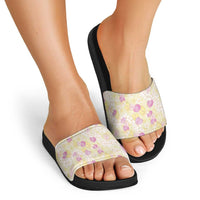 Anthurium Plumeria Lei Pastel Slide Sandals Yellow Hawaiian Splendid Palaka LT01 - Polynesian Pride