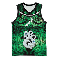 Personalised Maori Matariki Manaia Kakariki Basketball Jersey Maori Kowhaiwhai Pattern Galaxy LT01 Unisex Green - Polynesian Pride