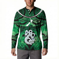 Personalised Maori Matariki Manaia Kakariki Button Sweatshirt Maori Kowhaiwhai Pattern Galaxy LT01 - Polynesian Pride