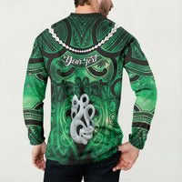 Personalised Maori Matariki Manaia Kakariki Button Sweatshirt Maori Kowhaiwhai Pattern Galaxy LT01 - Polynesian Pride