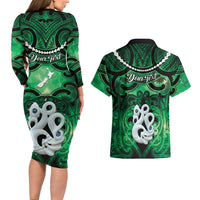 Personalised Maori Matariki Manaia Kakariki Couples Matching Long Sleeve Bodycon Dress and Hawaiian Shirt Maori Kowhaiwhai Pattern Galaxy