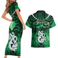 Personalised Maori Matariki Manaia Kakariki Couples Matching Short Sleeve Bodycon Dress and Hawaiian Shirt Maori Kowhaiwhai Pattern Galaxy